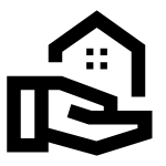 A house held in a hand icon representing the Social Housing market, black on white