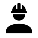 A builder in a hard hat icon representing the Construction Market, black on white