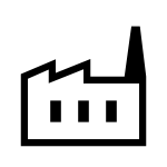 Factory icon representing the Facilities market, black on white