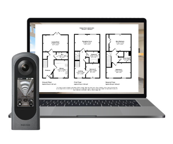 360° camera and professionally created property floor plan on a laptop.