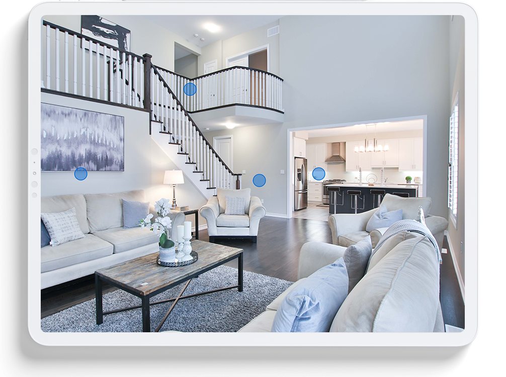 A 360º property virtual tour displayed on a tablet.