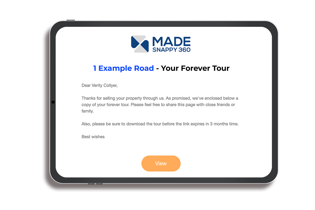 Made Snappy Forever Tour keepsake for property vendors displayed on a tablet.