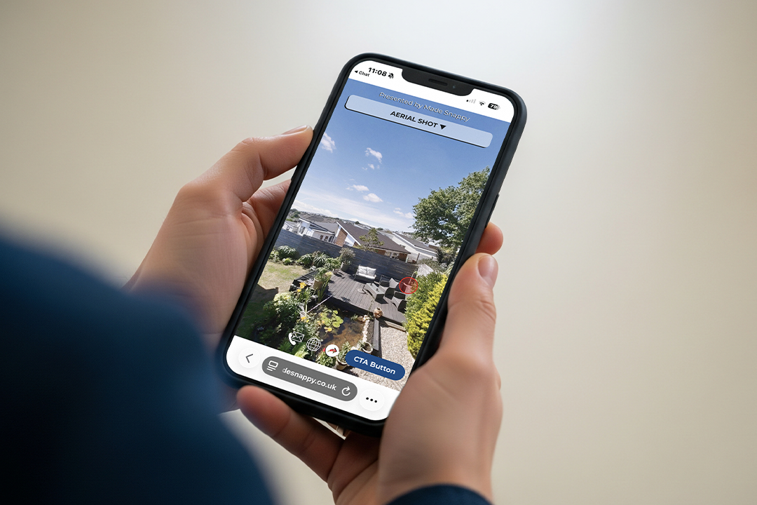 A user accessing an interactive and immersive virtual tour on a mobile device
