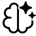 thinking brain icon, black on white