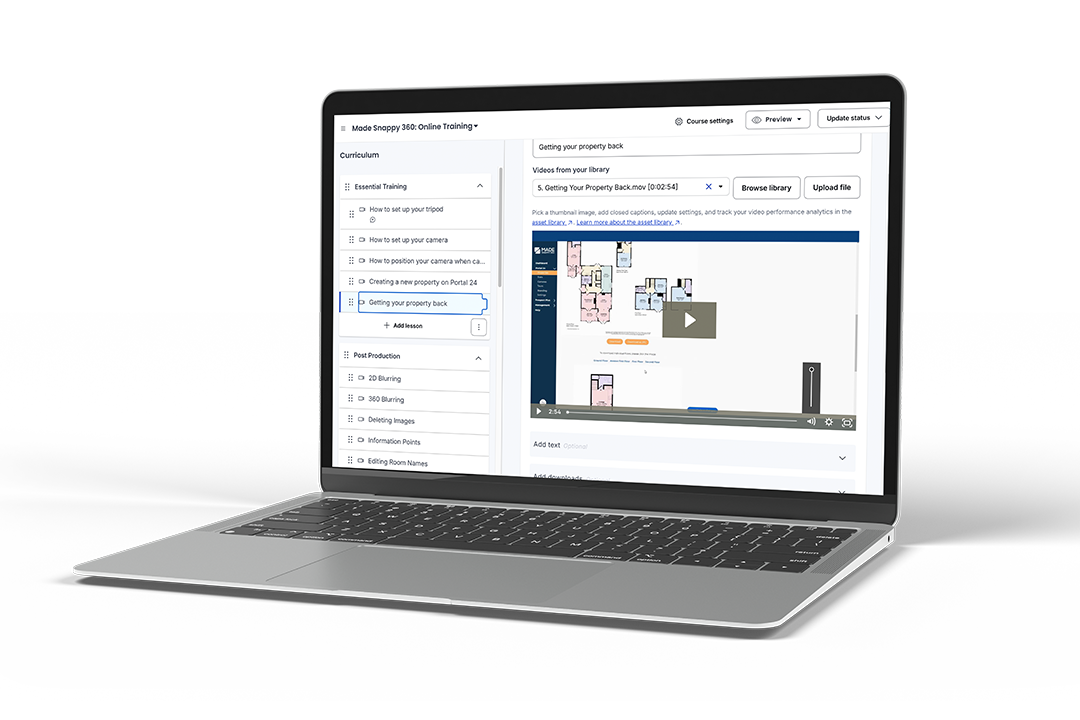 Made Snappy 360's training platform displayed on a laptop.